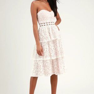 Adorn White Lace Strapless Midi Dress - Size Med